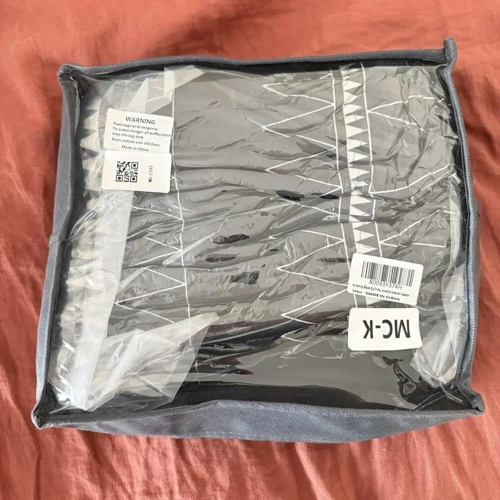 Boho Stitched Black King Quilt 3-Pc Set Bedding Comforter Duvet All Seasons